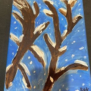 Branches in Snowstorm Painting